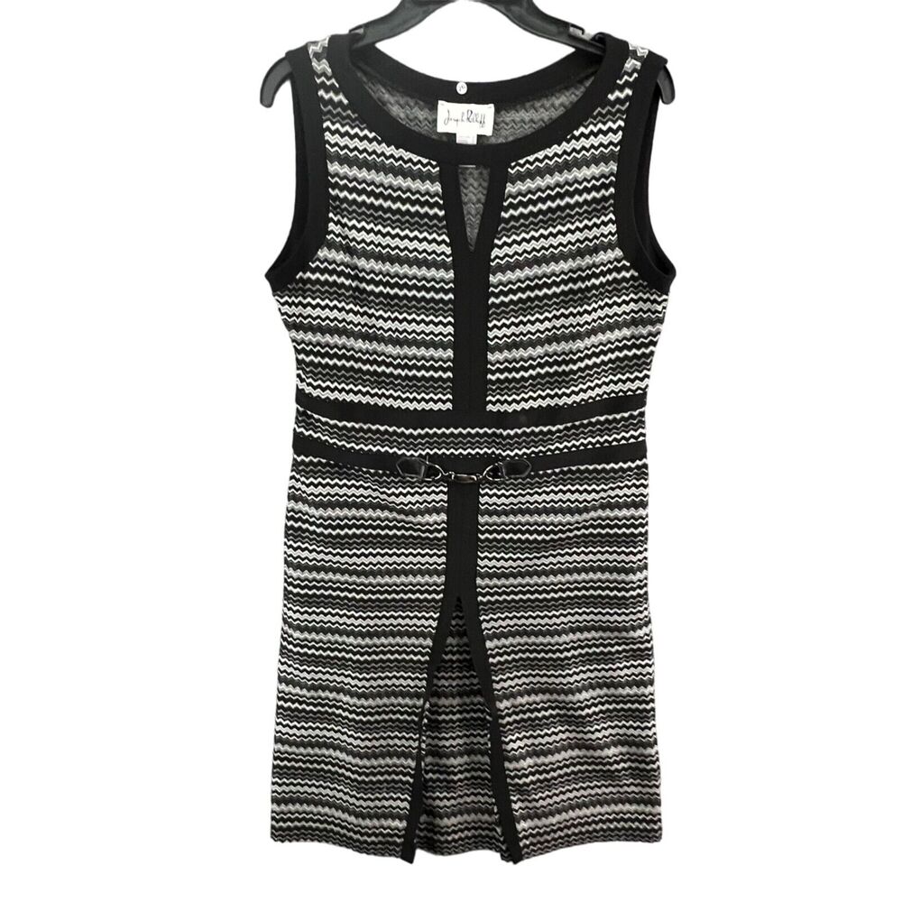 Joseph Ribkoff Knit Dress Womens 12 Black White Zig Zag‎ Stretch Mod Retro Glam